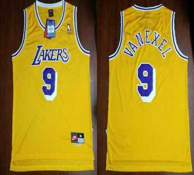 Mitchell And Ness Lakers #9 Nick Van Exel Yellow Throwback Stitched NBA Jersey