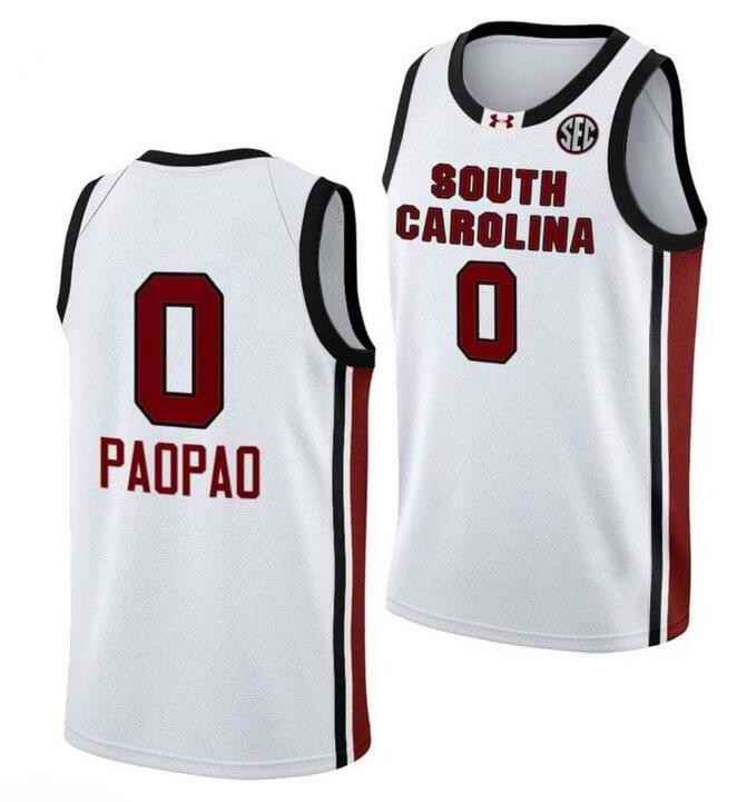 Men's South Carolina Fighting Gamecocks #0 Te Hina Paopao White Stitched Jersey