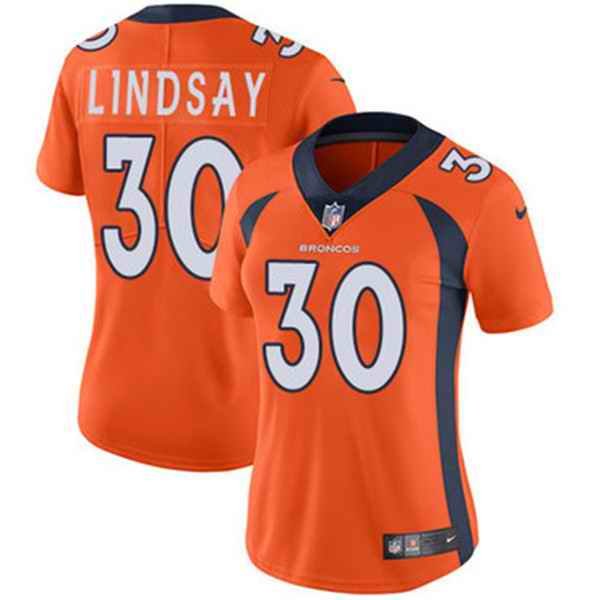 Women's  Denver Broncos #30 Phillip Lindsay Orange Vapor Untouchable Limited NFL Stitched NFL Jersey(Run Small)