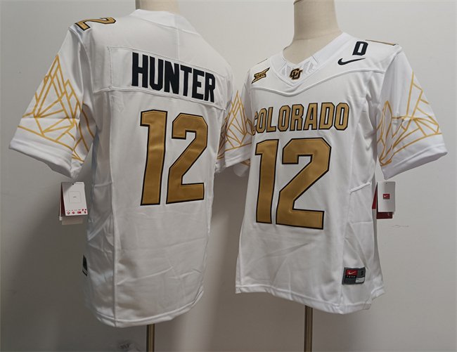 Men's Colorado Buffaloes #12 Travis Hunter White With XII Patch 2024 F.U.S.E Stitched Football Jersey