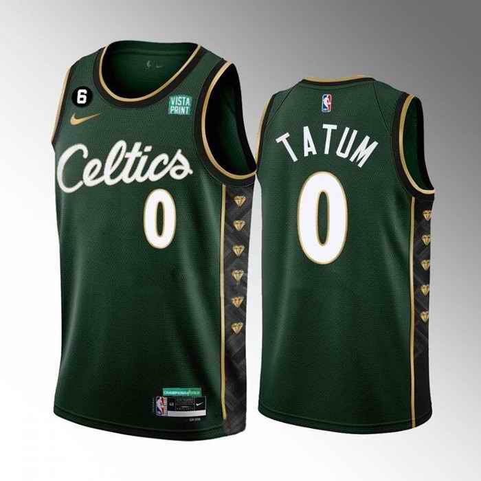 Men's Boston Celtics #0 Jayson Tatum Green 2022-23 City Edition No.6 Patch Stitched Basketball Jersey