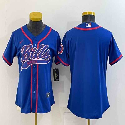 Women's Buffalo Bills Blank Royal With Patch Cool Base Stitched Baseball Jersey(Run Small)