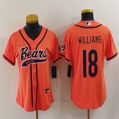 Youth Chicago Bears #18 Caleb Williams Orange With Patch Cool Base Stitched Baseball Jersey