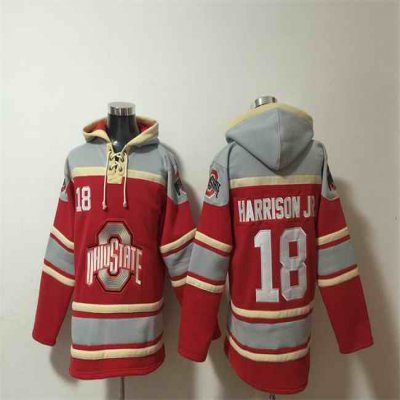 Men's Ohio State Buckeyes #18 Marvin Harrison JR. Red/GreyAgeless Must-Have Lace-Up Pullover Hoodie