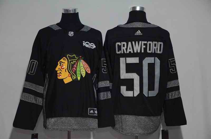 Chicago Blackhawks #50 Corey Crawford Black Men's 1917-2017 100th  Anniversary   Stitched NHL Jersey