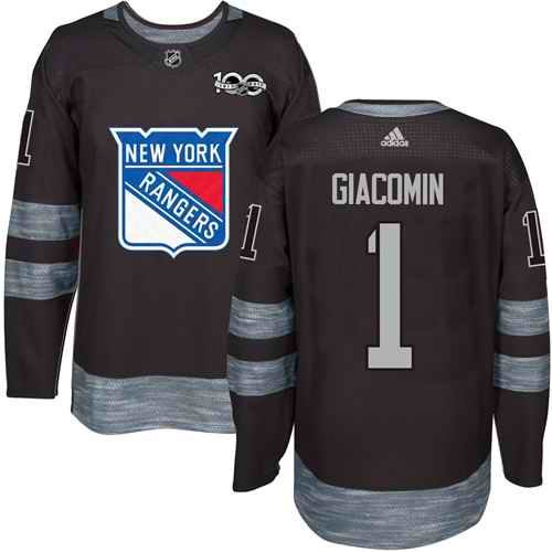 Rangers #1 Eddie Giacomin Black 1917-2017 100th Anniversary Stitched NHL Jersey