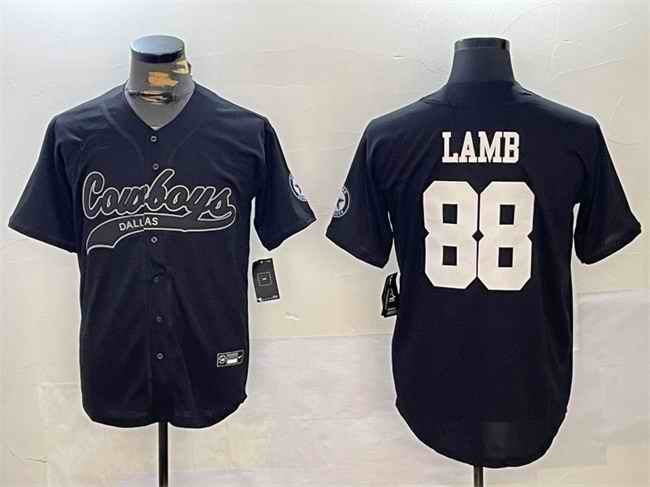 Men's Dallas Cowboys #88 CeeDee Lamb Black With Patch Cool Base Stitched Baseball Jersey