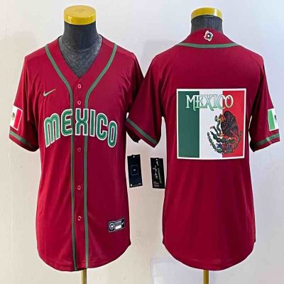 Youth Mexico Baseball 2023 Red Big Logo World Baseball Classic Stitched Jersey