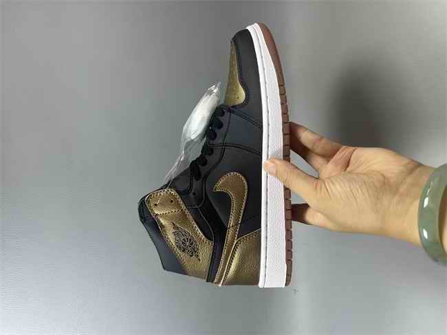 Women Running Weapon Air Jordan 1 Black/Gold Shoes 506