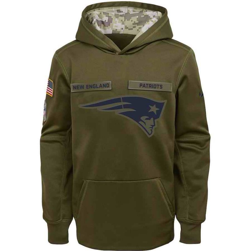 Youth New England Patriots Olive Salute to Service Pullover Performance NFL Hoodie