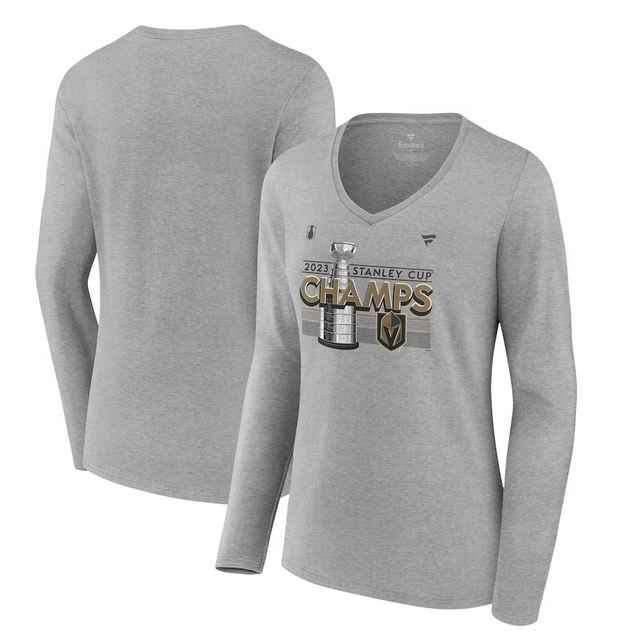 Women's Vegas Golden Knights Heather Gray 2023 Stanley Cup Champions Locker Room Long Sleeve V-Neck T-Shirt