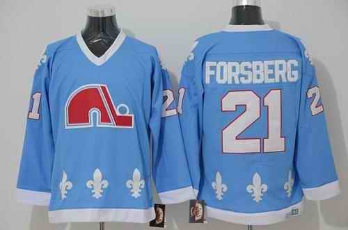 Nordiques #21 Peter Forsberg Light Blue CCM Throwback Stitched NHL Jersey