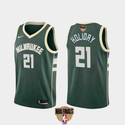 Men's Milwaukee Bucks #21 Jrue Holiday 2021 NBA Finals Green Association Edition Stitched Jersey