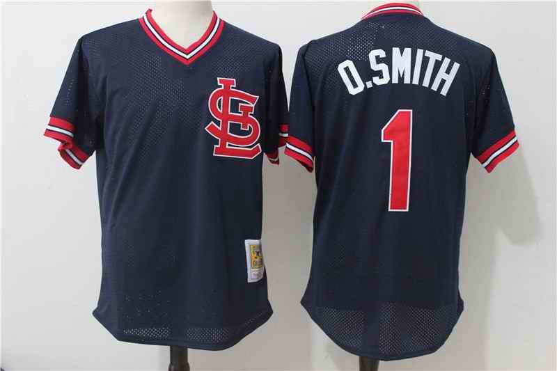 Men's St. Louis Cardinals #1 Ozzie Smith Mitchell & Ness Navy 1994 Authentic Cooperstown Collection Mesh Batting Practice Stitched MLB Jersey