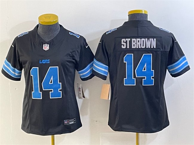 Women's Detroit Lions  #14 Amon-Ra St. Brown Black 2024 F.U.S.E. 2nd Alternate Vapor Limited Stitched Jersey(Run Smaller)