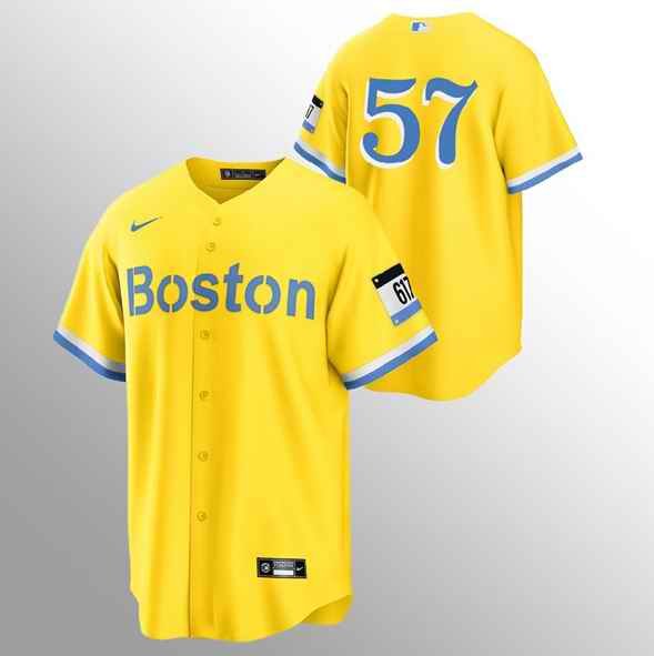 Men's Boston Red Sox #57 Eduardo Rodriguez Gold 2021 City Connect Stitched MLB Jersey