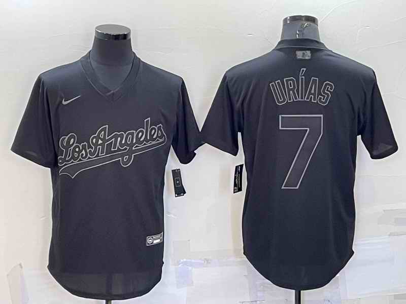 Men's Los Angeles Dodgers #7 Julio Ur'as Black Pitch Black Fashion Replica Stitched Jersey