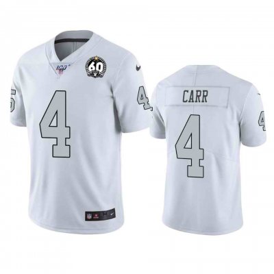 Men's Oakland Raiders #4 Derek Carr White 100th Season with 60 Patch Color Rush Limited Stitched NFL Jersey