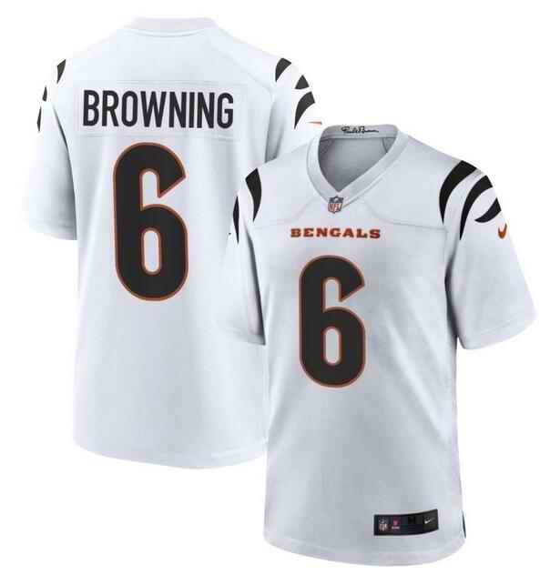 Men's Cincinnati Bengals #6 Jake Browning White Stitched Game Jersey