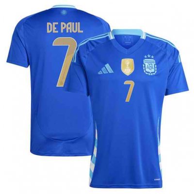 Men's Argentina #7 Rodrigo De Paul 2024 Blue Away Soccer Jersey