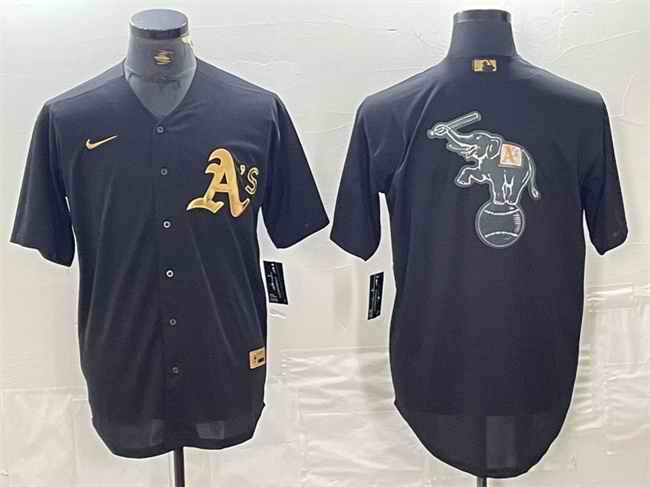 Men's Oakland Athletics Black Gold Team Big Logo Cool Base Stitched Baseball Jersey