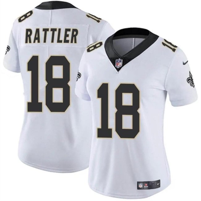 Women's New Orleans Saints #18 Spencer Rattler White Vapor Stitched Game Jersey(Run Small)