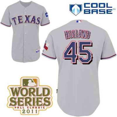 Rangers #45 Derek Holland Grey Cool Base 2011 World Series Patch Stitched MLB Jersey