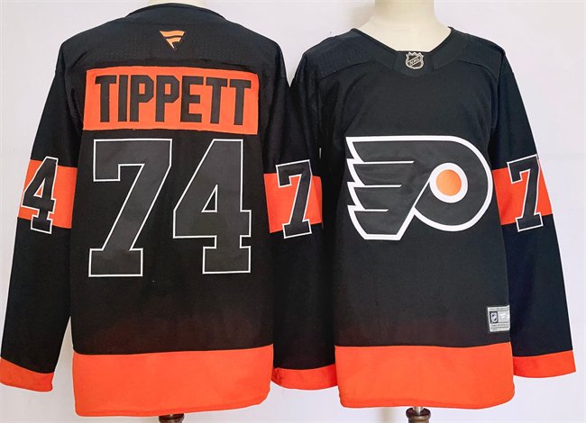 Men's Philadelphia Flyers #74 Owen Tippett Black 2024 Stitched Jersey