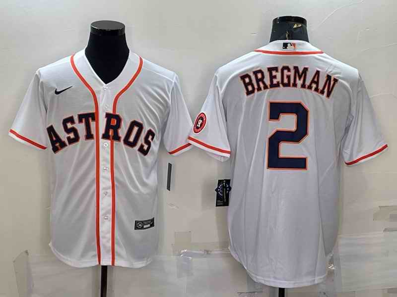 Men's Houston Astros #2 Alex Bregman White With Patch Cool Base Stitched Jersey