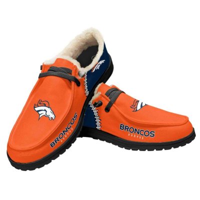 Women's Denver Broncos Loafers Lace Up Fuzzy Lined Shoes 001 (Pls check description for details)