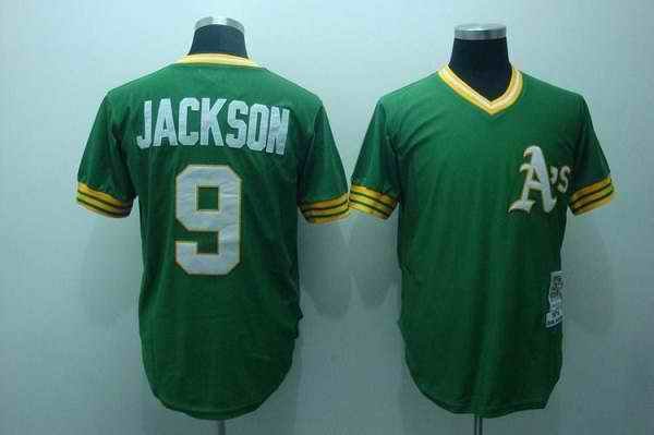 Mitchell and Ness Athletics #9 Reggie Jackson Stitched Green Throwback MLB Jersey