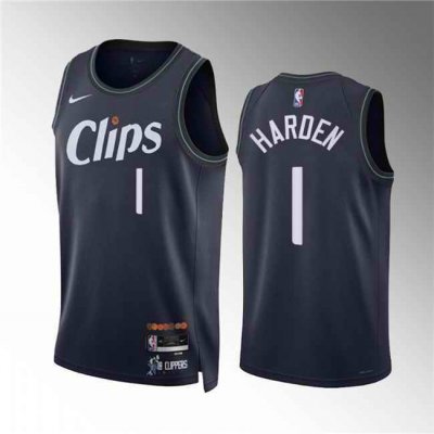 Men's Los Angeles Clippers #1 James Harden Navy 2023/24 City Edition Stitched Jersey