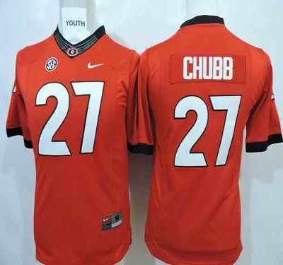 Bulldogs #27 Nick Chubb Red Stitched Youth NCAA Jersey