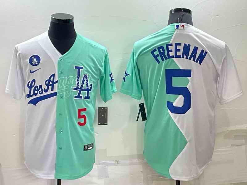 Men's Los Angeles Dodgers #5 Freddie Freeman 2022 All-Star White/Green Cool Base Stitched Baseball Jersey