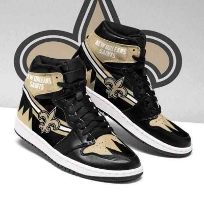 Men's New Orleans Saints High Top Leather AJ1 Sneakers 002