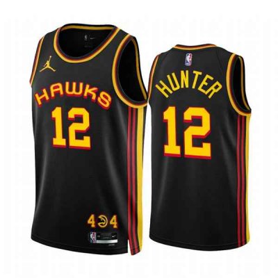 Men's Atlanta Hawks #12 De'Andre Hunter 2022/23 Black Statement Edition Stitched Jersey