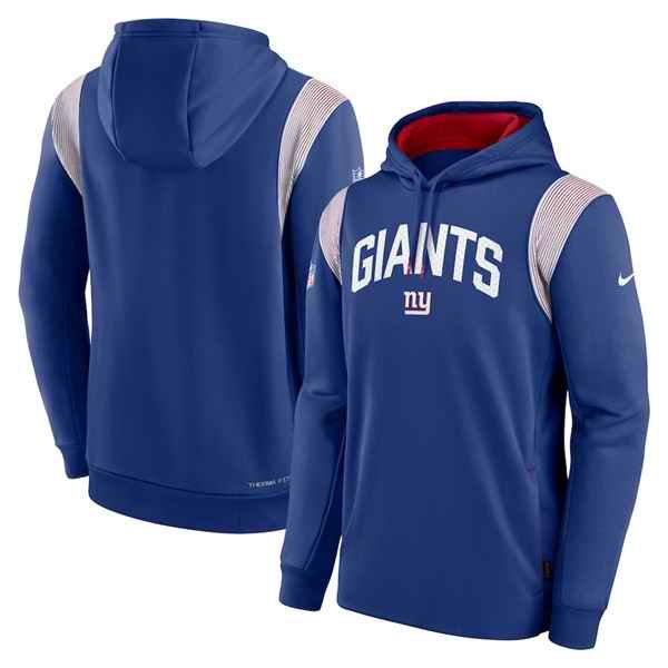 Men's New York Giants Blue Sideline Stack Performance Pullover Hoodie 001