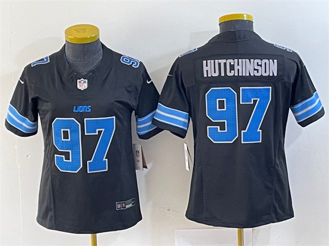 Women's Detroit Lions #97 Aidan Hutchinson Black 2024 F.U.S.E. 2nd Alternate Vapor Limited Stitched Jersey(Run Smaller)