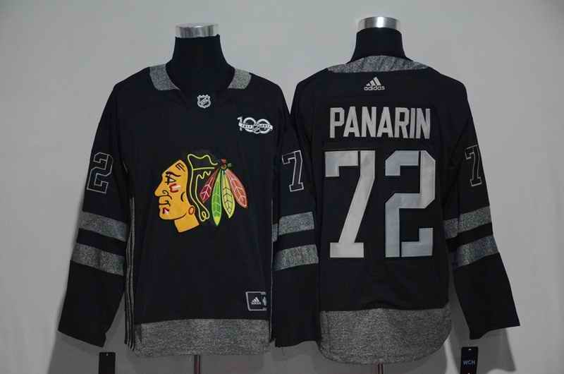 Chicago Blackhawks #72 Artemi Panarin Black Men's 1917-2017 100th  Anniversary   Stitched NHL Jersey