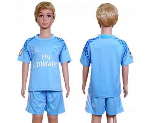 Real Madrid Blank Sky Blue Goalkeeper Kid Soccer Club Jersey