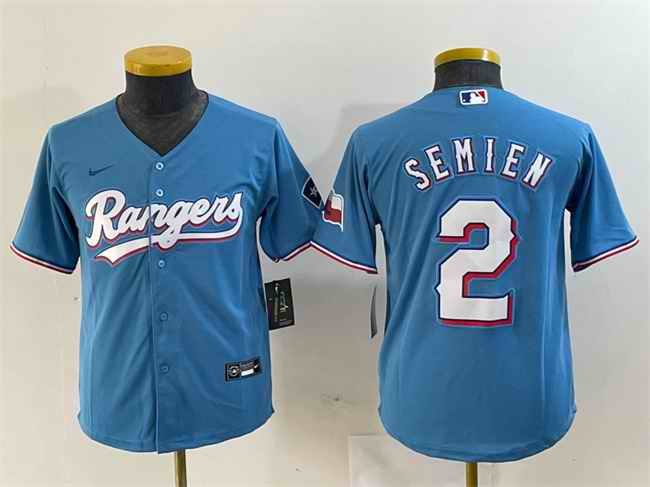 Youth Texas Rangers #2 Marcus Semien Blue With Patch Stitched Baseball Jersey