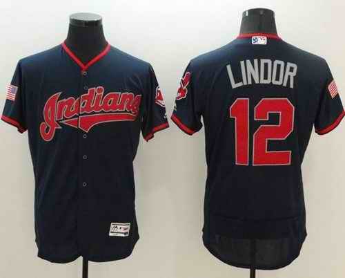 Indians #12 Francisco Lindor Navy Blue Fashion Stars & Stripes Flexbase Authentic Stitched MLB Jersey