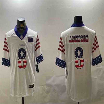 Men's Baltimore Ravens #8 Lamar Jackson White 2019 USA Flag Fashion Limited Football Jersey