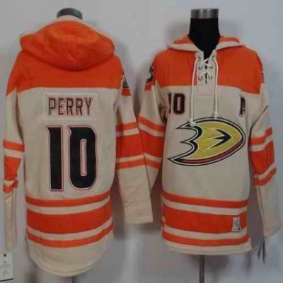 Ducks #10 Corey Perry Cream/Orange Sawyer Hooded Sweatshirt Stitched NHL Jersey