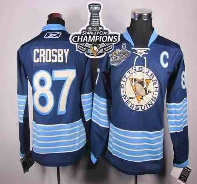 Penguins #87 Sidney Crosby Women 2011 Winter Classic Vintage Dark Blue 2016 Stanley Cup Champions Stitched NHL Jersey