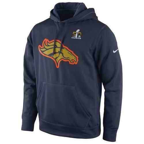 Men's Denver Broncos Nike Navy Super Bowl 50 Bound Team Travel Performance Pullover Hoodie