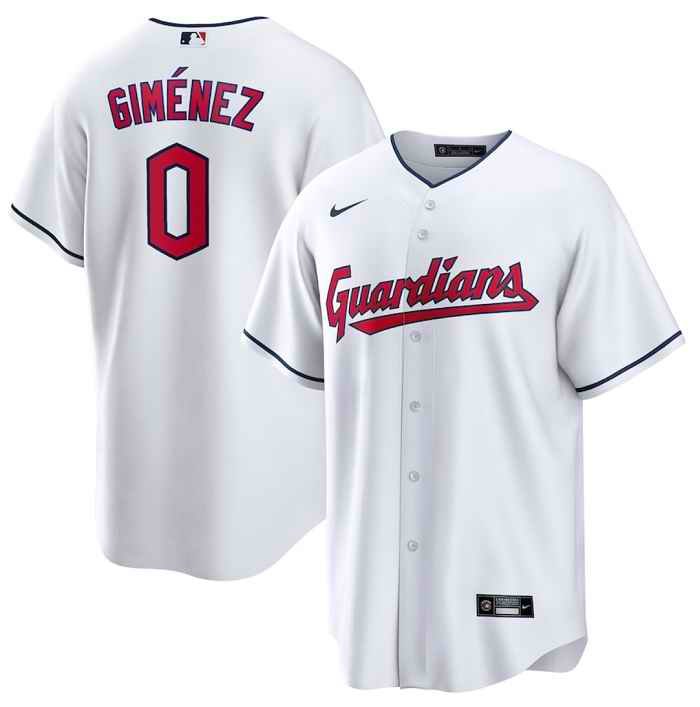 Men's Cleveland Guardians #0 Andr's Gim'nez White Cool Base Stitched Jersey