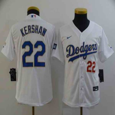 Youth Los Angeles Dodgers #22 Clayton Kershaw White Gold Championship Cool Base Stitched Jersey