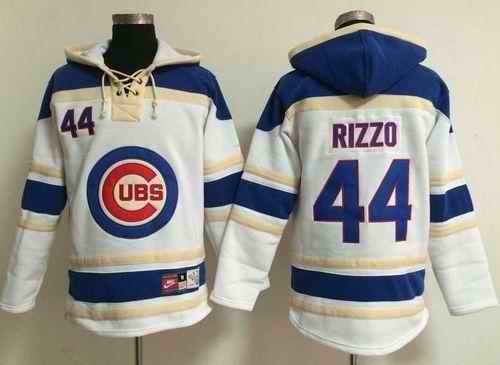 Cubs #44 Anthony Rizzo White Sawyer Hooded Sweatshirt MLB Hoodie