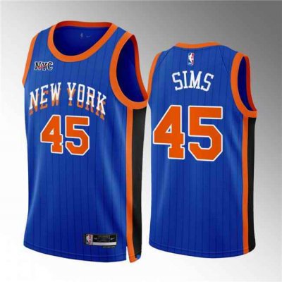 Men's New Yok Knicks #45 Jericho Sims Blue 2023/24 City Edition Stitched Basketball Jersey